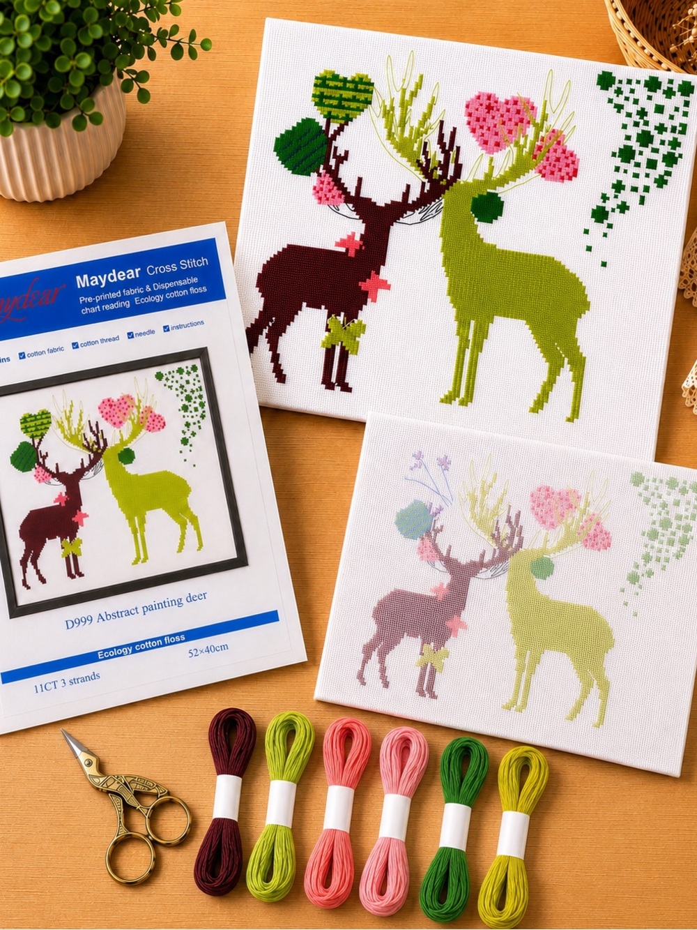 Abstract Deer Stamped Cross Stitch Kit - Picture 4 of 7